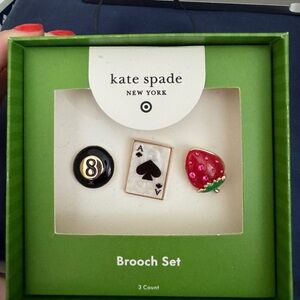 Kate Spade Playful Brooch Pin Trio 8-ball Ace of Spades Strawberry